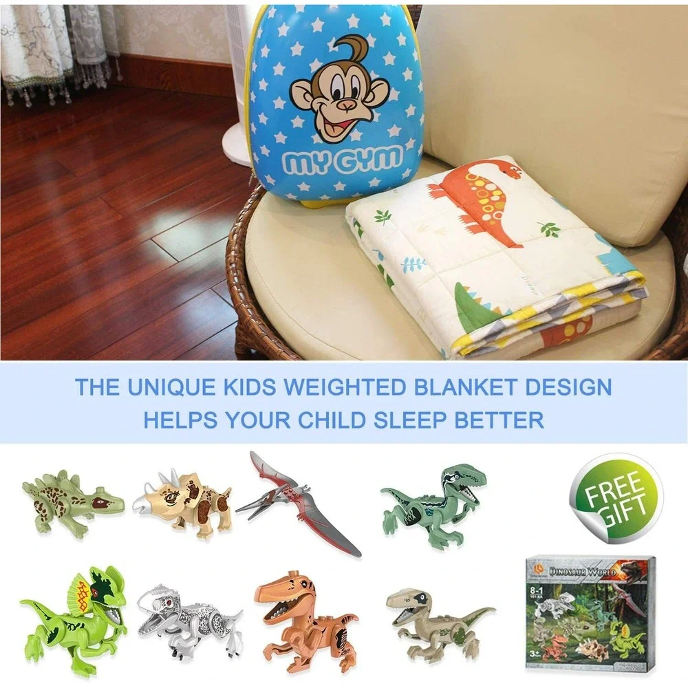 TerriTrophy Kids Dinosaur Weighted Blanket 7lbs 41 x 60in